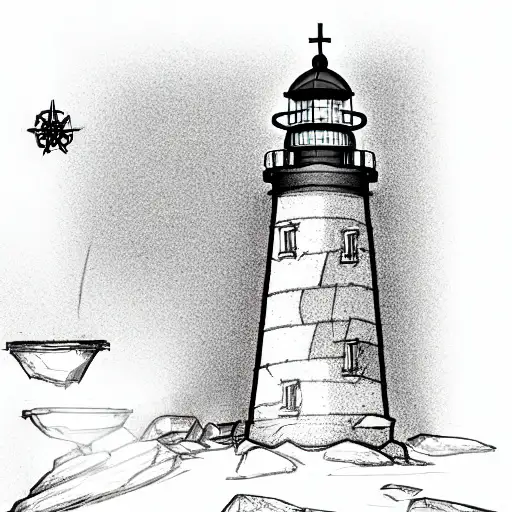 lighthouse on a piece of stone tattoo design idea