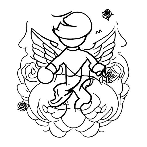 man falling like an angel, crying and with a rose in his hand shattering tattoo design idea