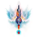 A rocket launching from a beach with crashing waves and a phoenix rising from the flames tattoo design idea