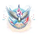 A rocket launching from a beach with crashing waves and a phoenix rising from the flames tattoo design idea