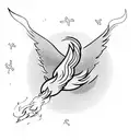A rocket launching from a beach with crashing waves and a phoenix rising from the flames tattoo design idea