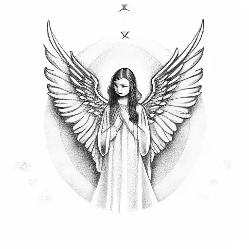 A Virginia state outline with angel wings and a halo, symbolizing protection from above tattoo design idea