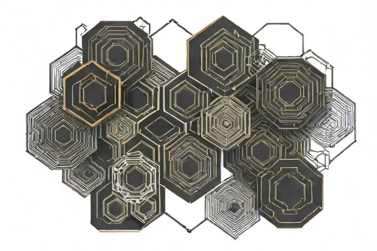 6 hexagons around a main larger hexagon, geometrical, minimalist, lines   tattoo design idea