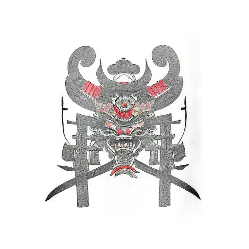 samurai with shrine tattoo design idea