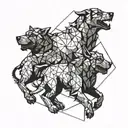 Cerberus depicted in a geometric blackwork design tattoo design idea