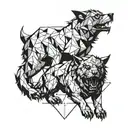 Cerberus depicted in a geometric blackwork design tattoo design idea