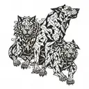 Cerberus depicted in a geometric blackwork design tattoo design idea