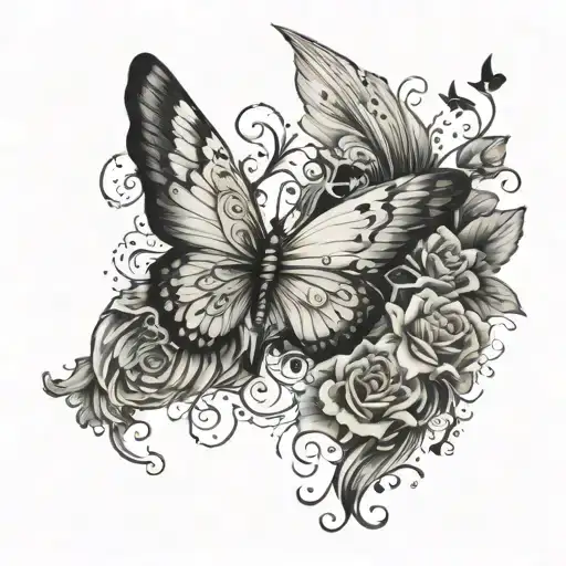 half angel wing half butterfly wing with flowers growing behind  tattoo design idea