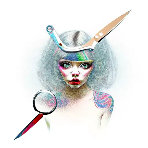 girl holding scissors tattoo design idea