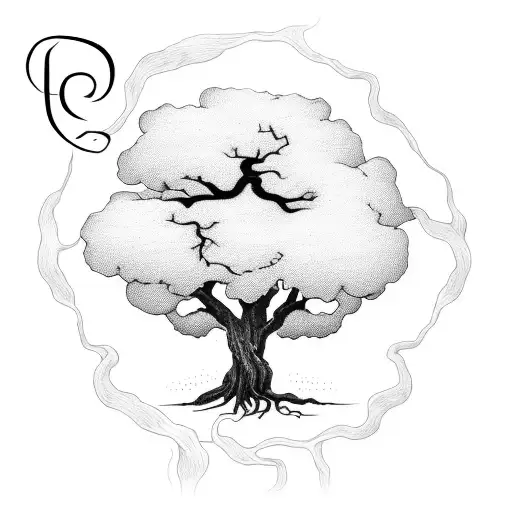 Tree with a root that is a dog's paw, carved in the tree the letters E,A,C,T. The tree has 3 branches with friends, hone tattoo design idea
