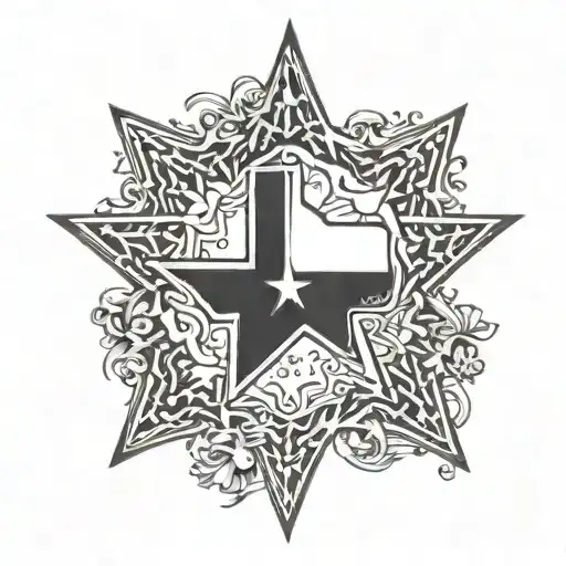 A silhouette of the Texas state outline with a lone star in the center tattoo design idea