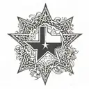 A silhouette of the Texas state outline with a lone star in the center tattoo design idea