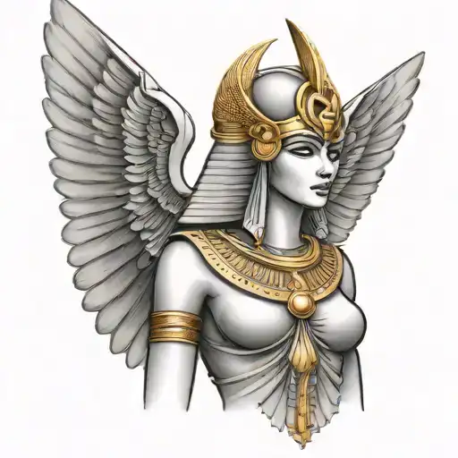 egyptian winged goddess of Justice Maat tattoo design idea