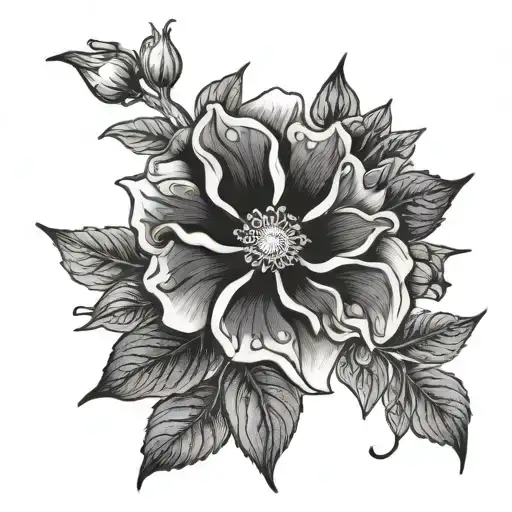 Hawthorne, cosmos, morning glory flower tattoo design idea