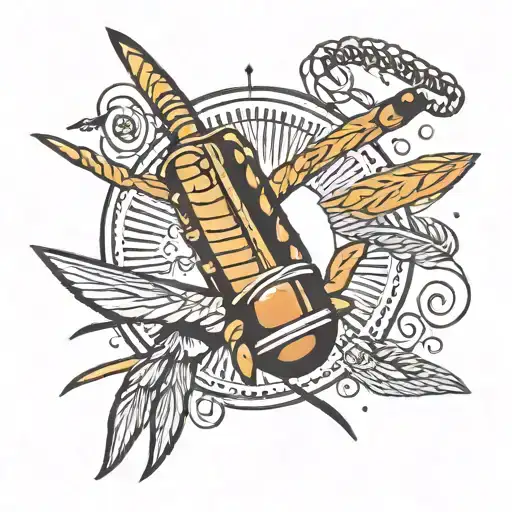 A trihulll symbol surrounded by images of cricket, fitness, and positive vibes tattoo design idea