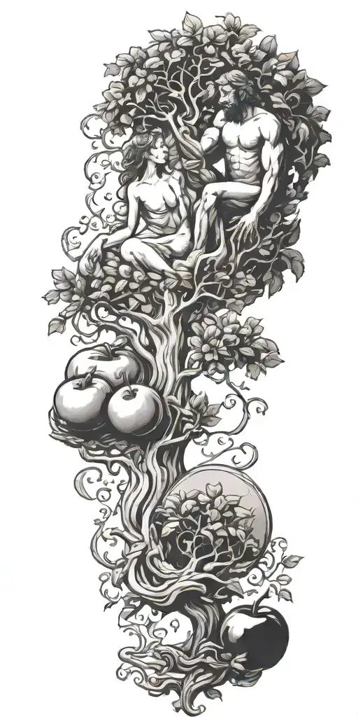 tree of knowledge Adam and Eve eating the apple tattoo design idea