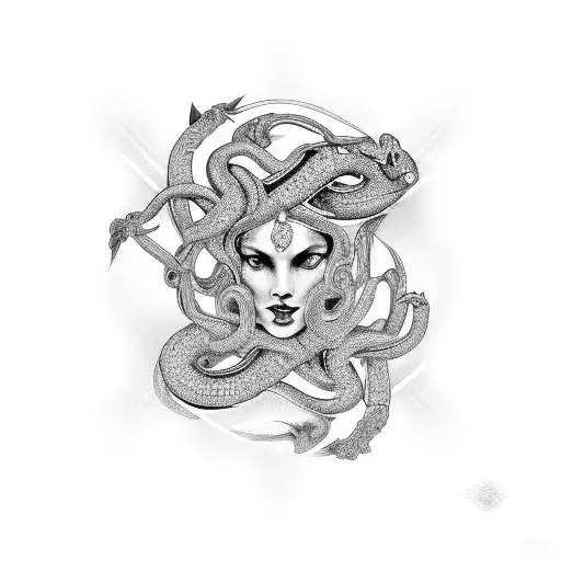 3 headed woman in a diamond shape with coiled serpent tattoo design idea