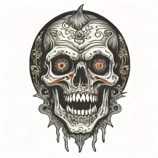 vampire skull with blood dripping from the eye and mouth tattoo design idea