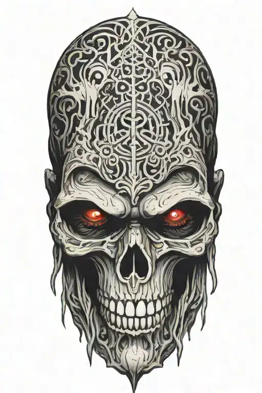 Hooded vampire skull with blood flowing from the eye and mouth tattoo design idea