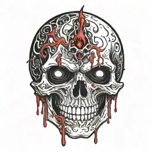 on the shoulder vampire skull with blood dripping from the eye and mouth the blood goes down the arm tattoo design idea