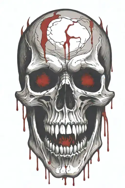 one vampire skull with horn  with blood coming from the mouth and eyes tattoo design idea