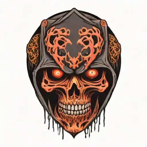 Hooded vampire skull with blood flowing from the eye and mouth tattoo design idea