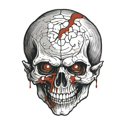 vampire skull with blood coming from the mouth and eyes tattoo design idea