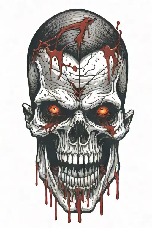 vampire skull with blood coming from the mouth and eyes that flow on the arm tattoo design idea