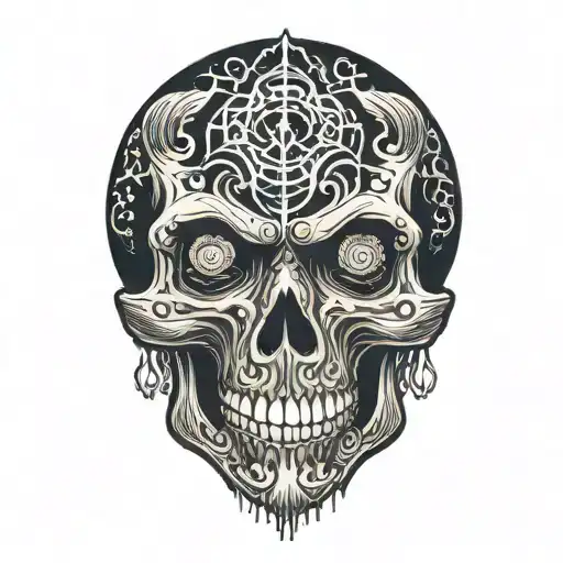 vampire skull with blood dripping from the eye and mouth tattoo design idea