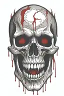 one vampire skull with horn  with blood coming from the mouth and eyes tattoo design idea