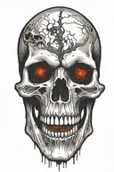 one vampire skull with horn  with blood coming from the mouth and eyes tattoo design idea