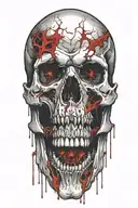 vampire skull with blood coming from the mouth and eyes that flow on the arm tattoo design idea