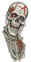 on the shoulder vampire skull with blood dripping from the eye and mouth the blood goes down the arm tattoo design idea