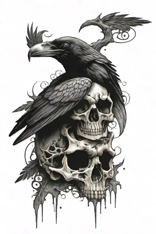 crow skull eye bullet earth air water tattoo design idea