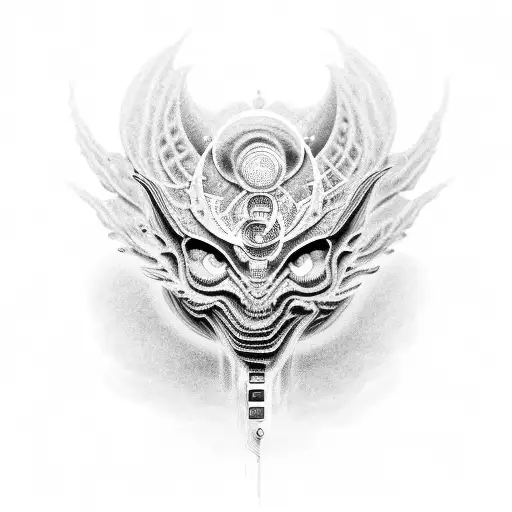 A dotwork tattoo of a computer chip transforming into a mythical creature tattoo design idea