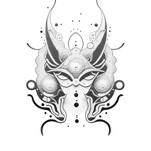 A dotwork tattoo of a computer chip transforming into a mythical creature tattoo design idea