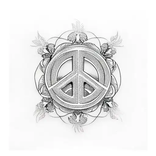 A realistic tattoo of a peace sign made up of intricate floral patterns tattoo design idea