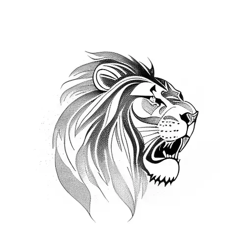 A fierce and majestic blackwork lion representing strength and power in sports tattoo design idea