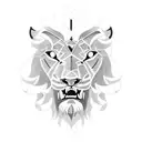 A fierce and majestic blackwork lion representing strength and power in sports tattoo design idea
