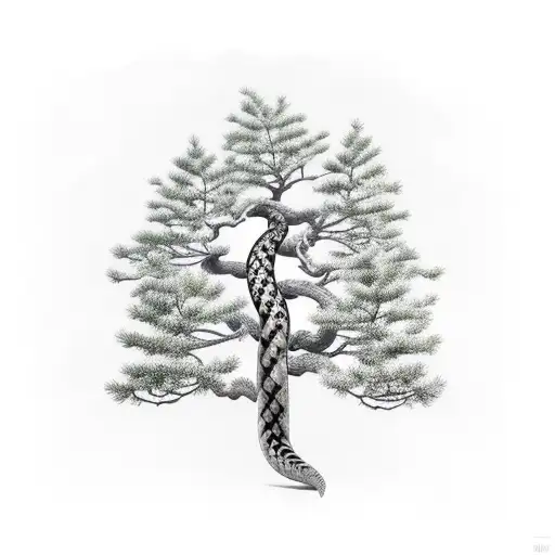 pine tree with snake wrapped around the trunk from top to bottom tattoo design idea