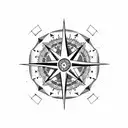 A dotwork design of a compass rose with Islamic geometric patterns, representing the client's love for travelling and Islam tattoo design idea