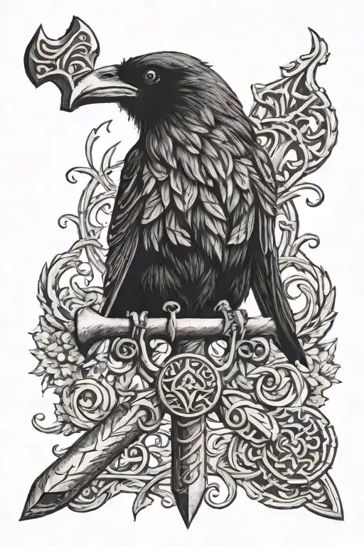 raven slavic runes hammer of thor with raven tattoo design idea
