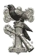 raven slavic symbolism sits on thor's hammer tattoo design idea
