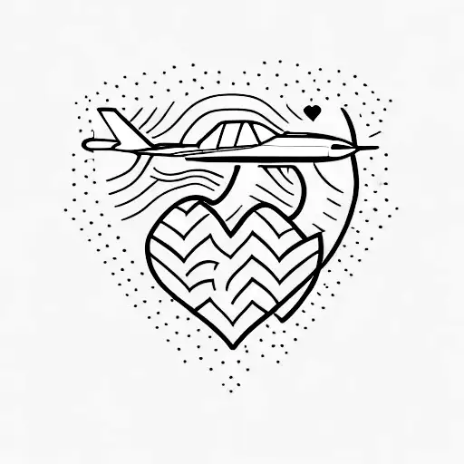 symbol of the heart with air plane tattoo design idea