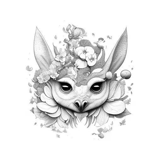 A peigne transformed into a whimsical creature surrounded by swirling cyclamen petals tattoo design idea