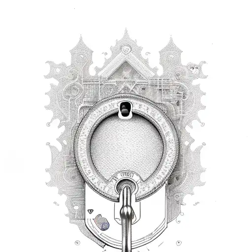 A coeur-shaped lock with a keyhole filled with intricate peigne patterns tattoo design idea