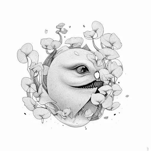 A peigne transformed into a whimsical creature surrounded by swirling cyclamen petals tattoo design idea