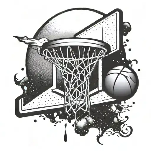 A basketball hoop with a halo above it, symbolizing basketball as a savior tattoo design idea
