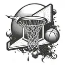 A basketball hoop with a halo above it, symbolizing basketball as a savior tattoo design idea