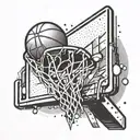 A basketball hoop with a halo above it, symbolizing basketball as a savior tattoo design idea